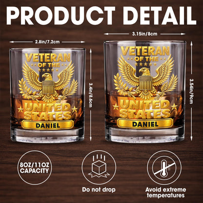 Veteran Of The United States Army Gold Eagle Emblem - Personalized Custom Whiskey Glass - VTR020_RWG