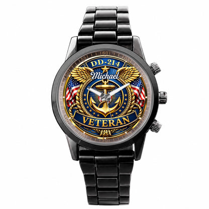 DD-214 Veteran US Navy Anchor And Wings Design - Personalized Custom Men's Watch - VTR025_CUMWA
