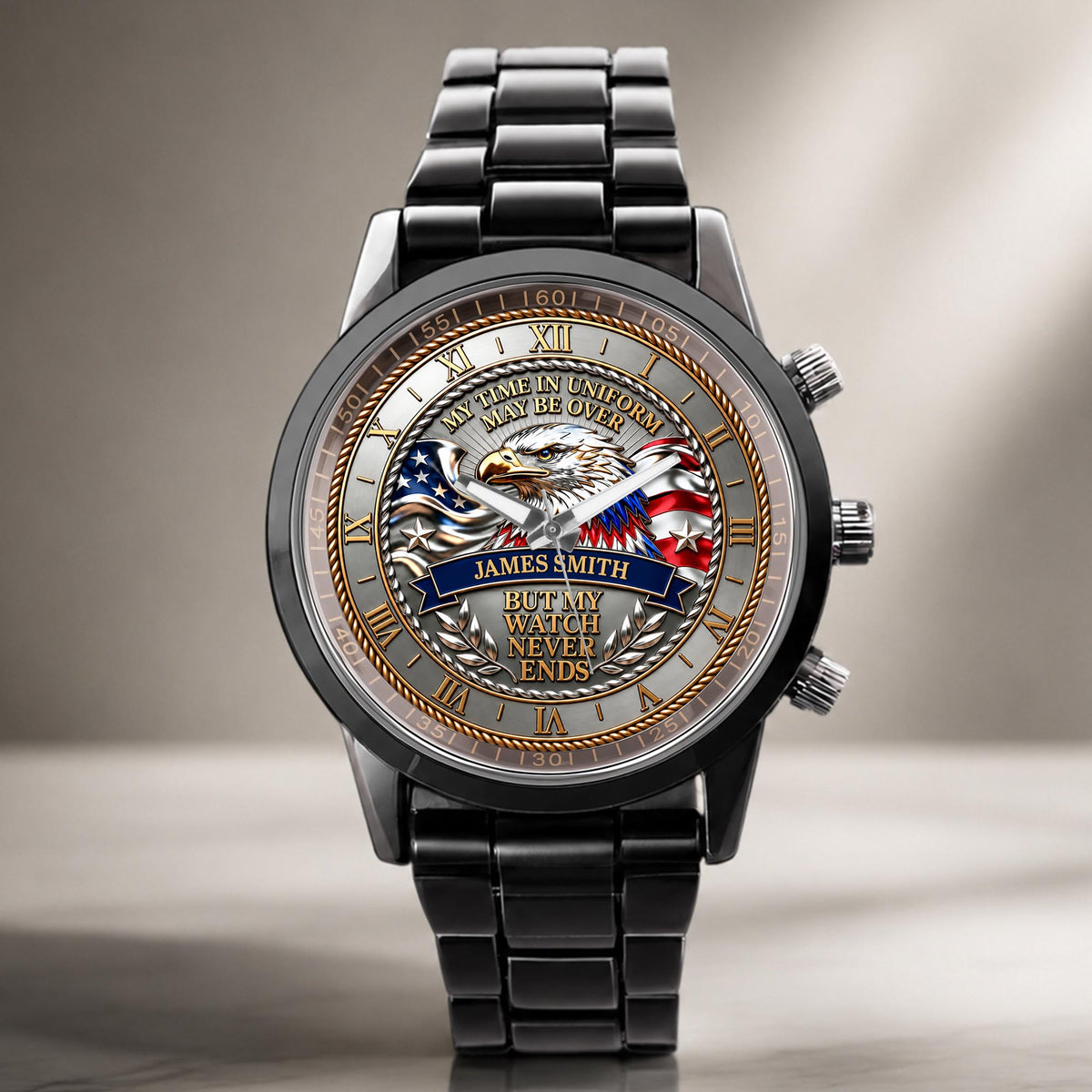 My Time In Uniform May Be Over Eagle American Flag - Personalized Custom Men's Watch - VTR049_CUMWA