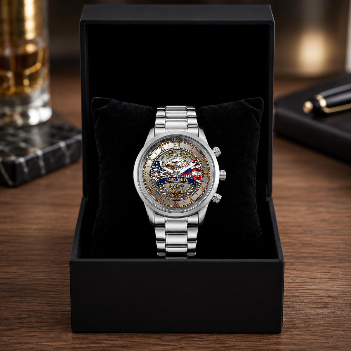 My Time In Uniform May Be Over Eagle American Flag - Personalized Custom Men's Watch - VTR049_CUMWA