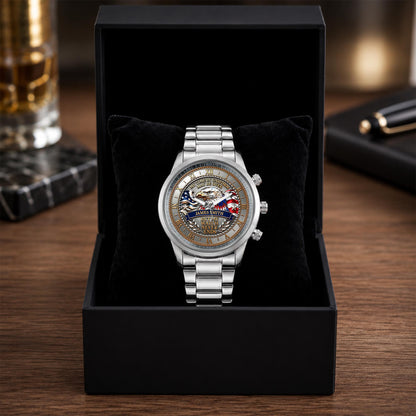 My Time In Uniform May Be Over Eagle American Flag - Personalized Custom Men's Watch - VTR049_CUMWA