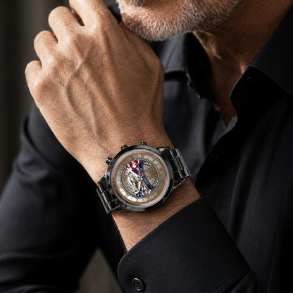 My Time In Uniform May Be Over Eagle American Flag - Personalized Custom Men's Watch - VTR049_CUMWA