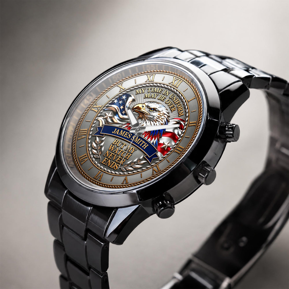 My Time In Uniform May Be Over Eagle American Flag - Personalized Custom Men's Watch - VTR049_CUMWA