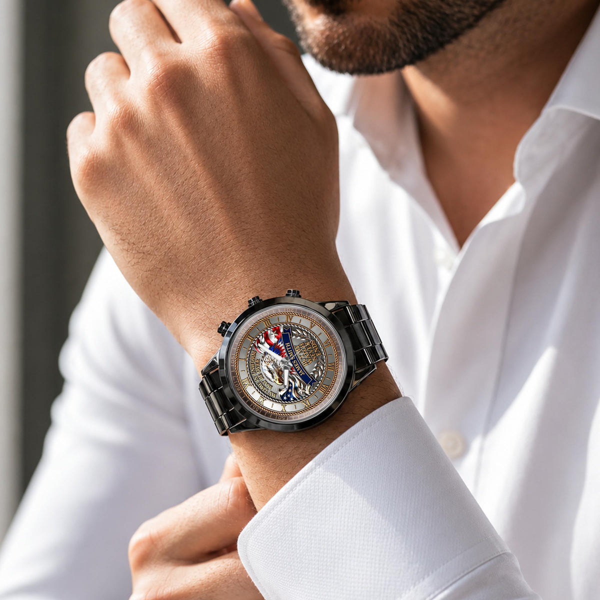 My Time In Uniform May Be Over Eagle American Flag - Personalized Custom Men's Watch - VTR049_CUMWA