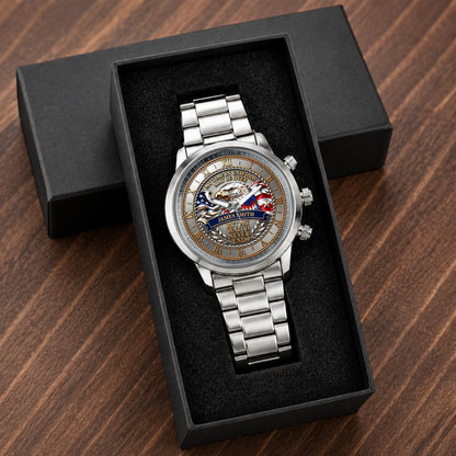 My Time In Uniform May Be Over Eagle American Flag - Personalized Custom Men's Watch - VTR049_CUMWA