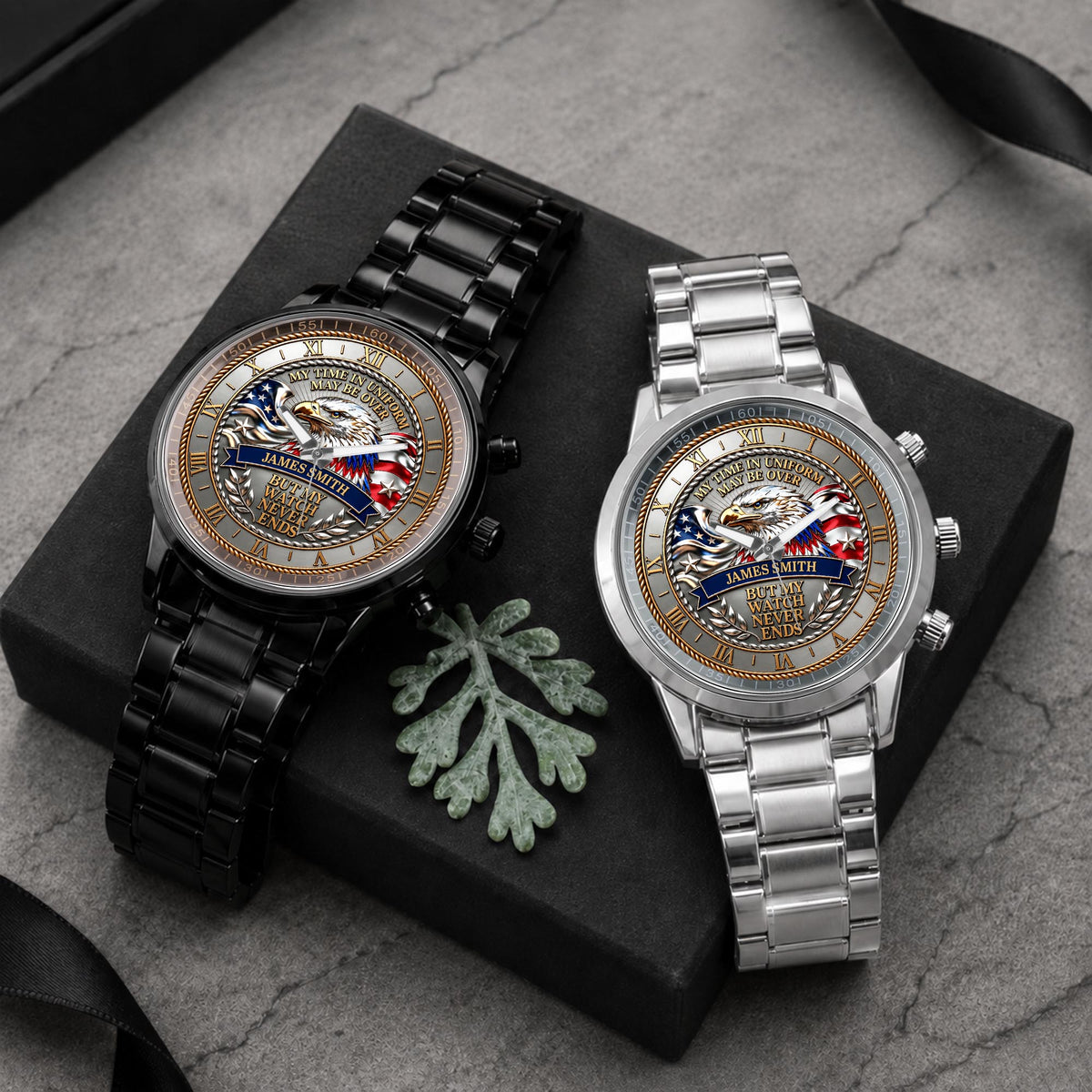 My Time In Uniform May Be Over Eagle American Flag - Personalized Custom Men's Watch - VTR049_CUMWA