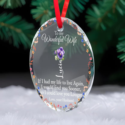 Love You Longer Romantic Flower Circle Glass Ornament
