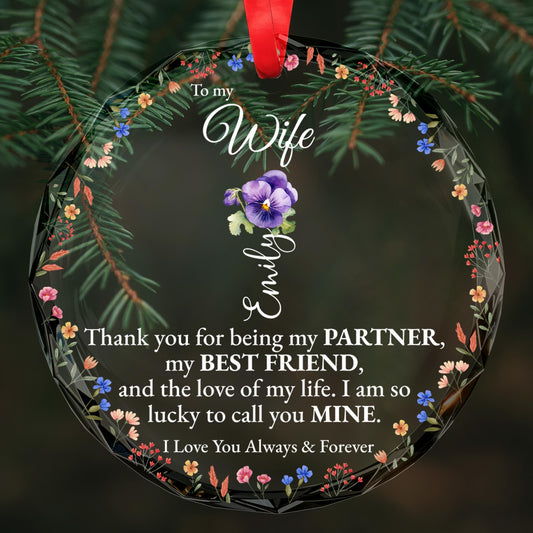 Eternal Love & Flowers Custom Glass Ornament For Wife