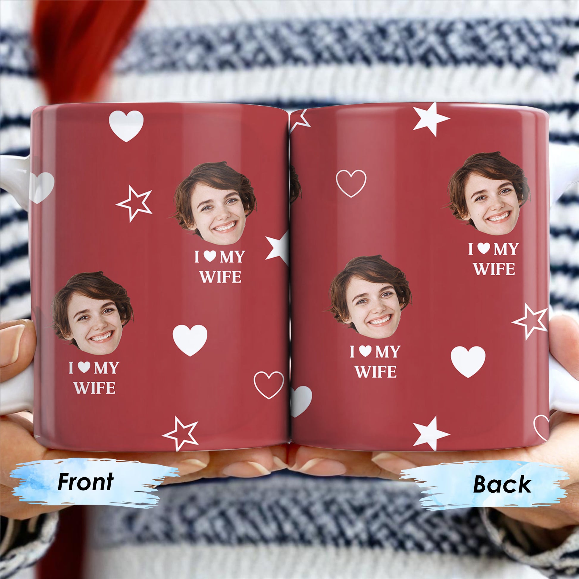 I Love My Wife Personalized Photo Mug With Hearts And Stars