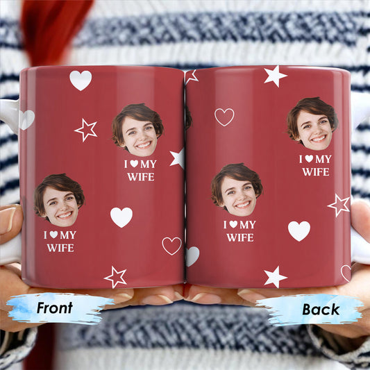 I Love My Wife Personalized Photo Mug With Hearts And Stars