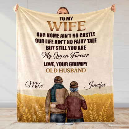 Love Declaration To Wife From Grumpy Old Husband - Personalized Custom Blanket - WIF033_BLK