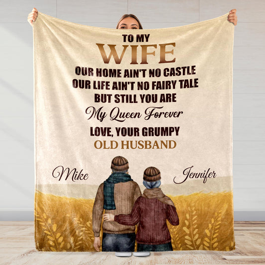 Love Declaration To Wife From Grumpy Old Husband - Personalized Custom Blanket - WIF033_BLK