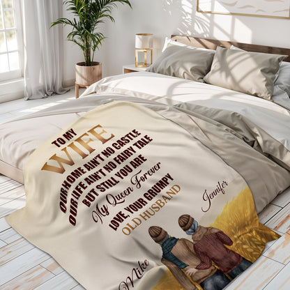 Love Declaration To Wife From Grumpy Old Husband - Personalized Custom Blanket - WIF033_BLK
