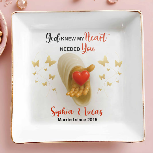 God Knew My Heart Needed You, Heart and Butterflies - Personalized Custom Jewelry Dish, Square Ceramic Dish - WIF043_SCRD
