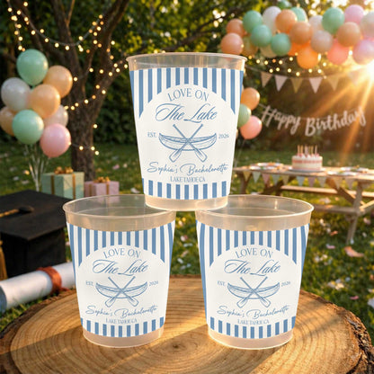 Love On The Lake Bachelorette Canoe And Nautical Stripes - Personalized Frosted Cups - WIF086_FCUP