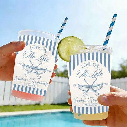 Love On The Lake Bachelorette Canoe And Nautical Stripes - Personalized Frosted Cups - WIF086_FCUP