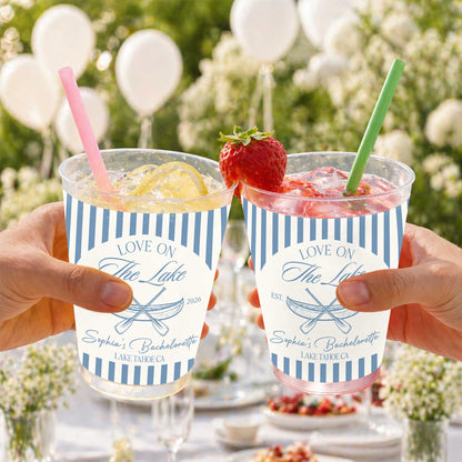 Love On The Lake Bachelorette Canoe And Nautical Stripes - Personalized Frosted Cups - WIF086_FCUP