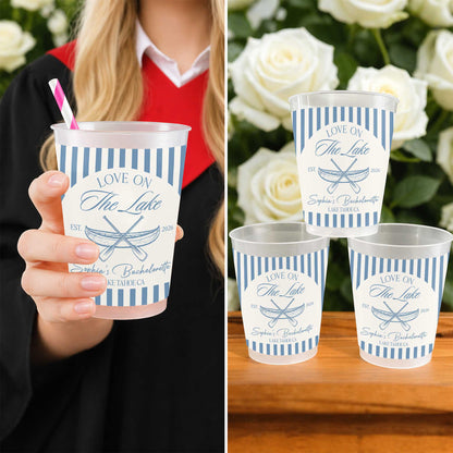 Love On The Lake Bachelorette Canoe And Nautical Stripes - Personalized Frosted Cups - WIF086_FCUP