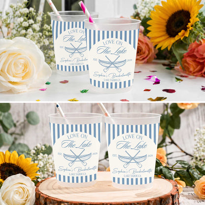 Love On The Lake Bachelorette Canoe And Nautical Stripes - Personalized Frosted Cups - WIF086_FCUP