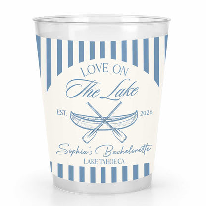 Love On The Lake Bachelorette Canoe And Nautical Stripes - Personalized Frosted Cups - WIF086_FCUP