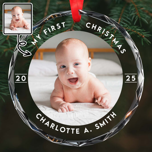 My First Christmas Baby's Keepsake Ornament - Personalized Custom Circle Glass Ornament - XMAS004_CGOR