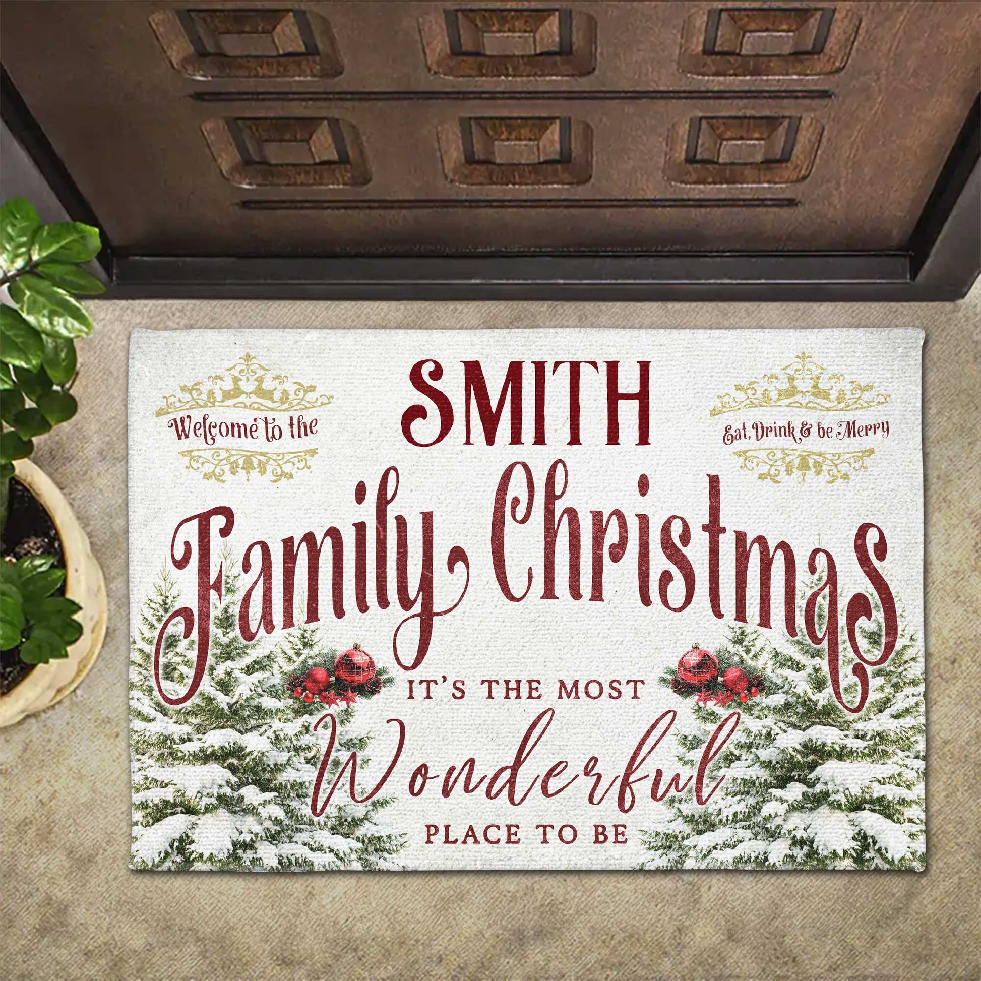 Welcome To The Family Christmas With Trees And Ornaments