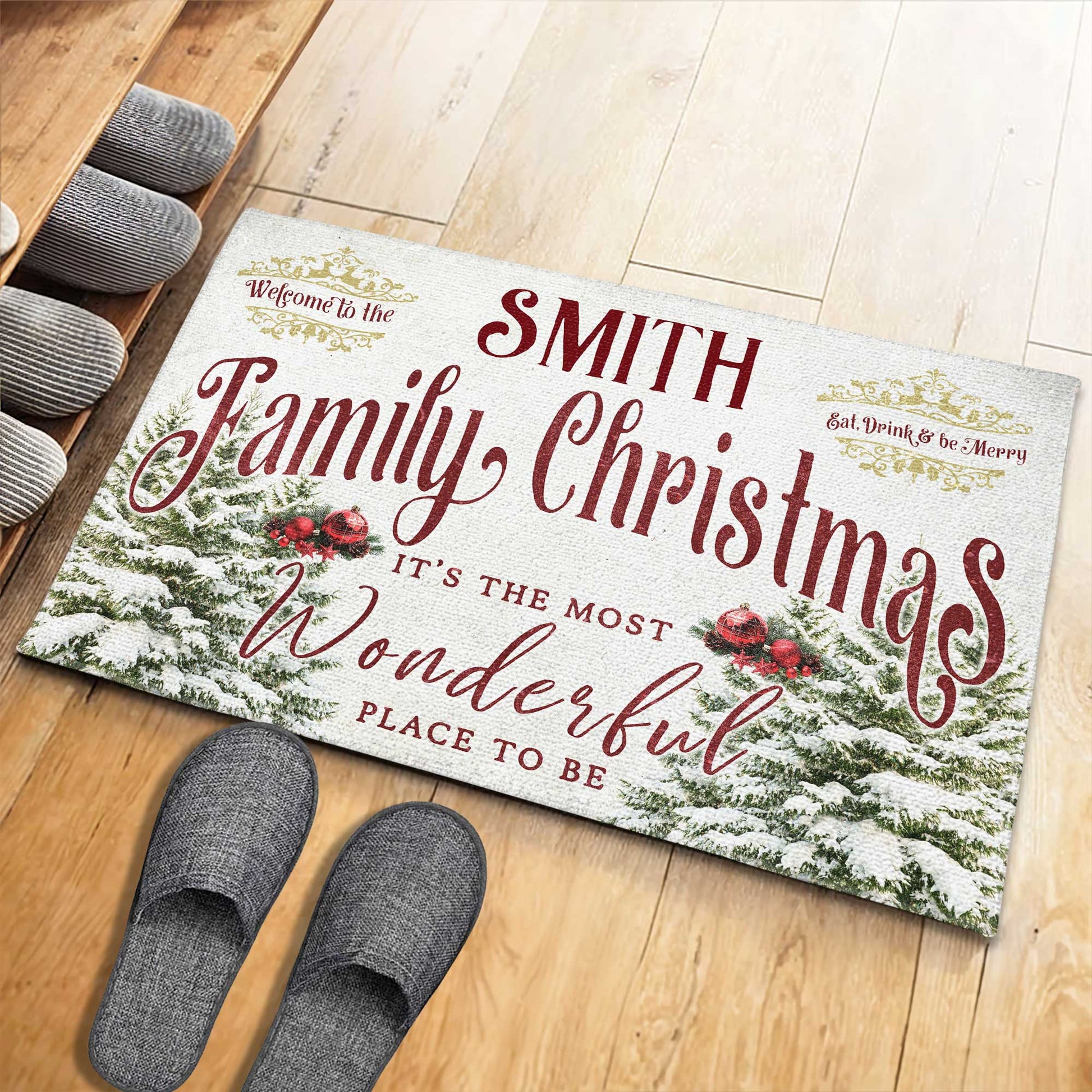 Welcome To The Family Christmas With Trees And Ornaments