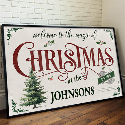Welcome To The Magic Of Christmas, Christmas Tree And Holly Berries - Personalized Custom Horizontal Poster - XMAS011_HPOS