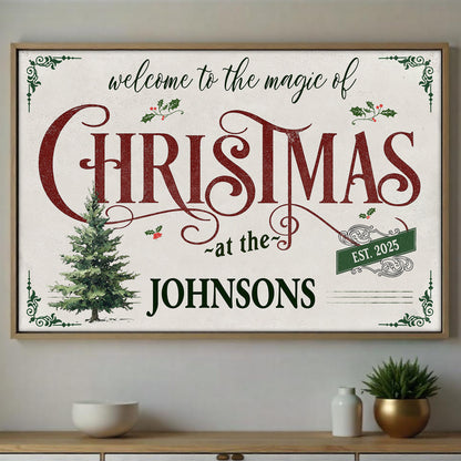 Welcome To The Magic Of Christmas, Christmas Tree And Holly Berries - Personalized Custom Horizontal Poster - XMAS011_HPOS