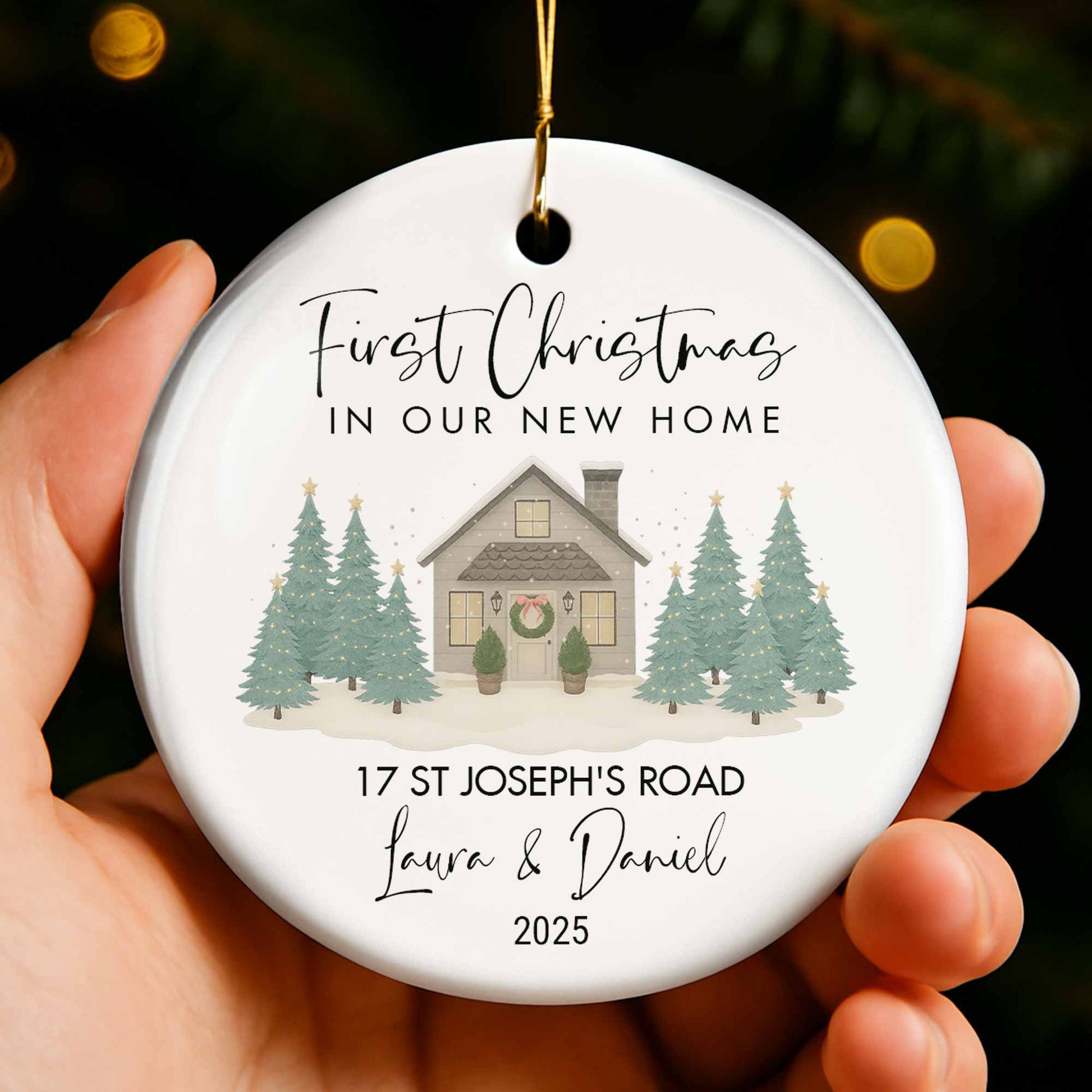 First Christmas In Our New Home With House And Trees