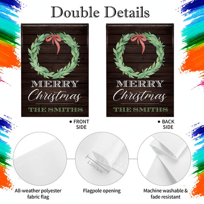 Merry Christmas Wreath On Wooden Background