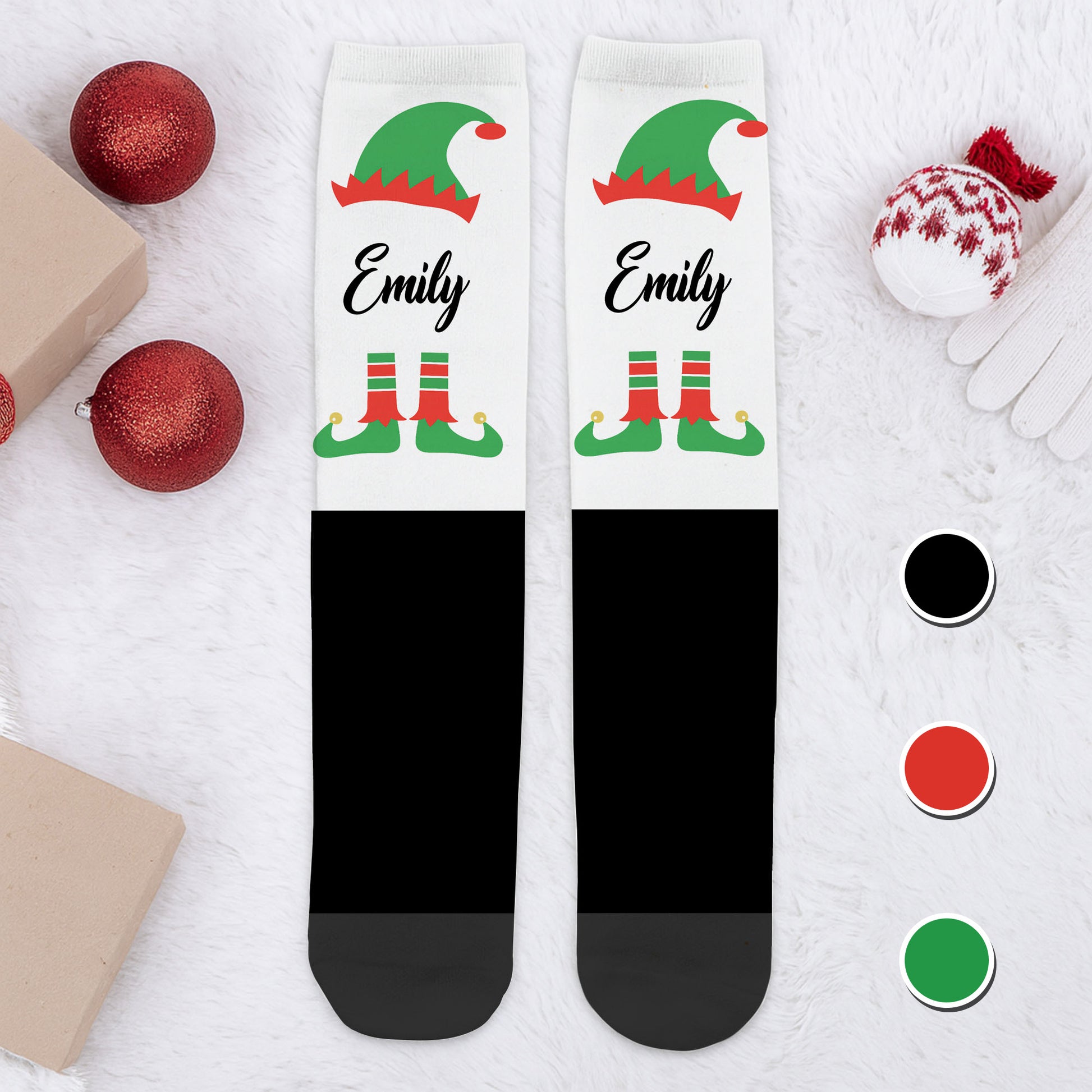 Festive Elf Boots On Cozy Christmas Socks