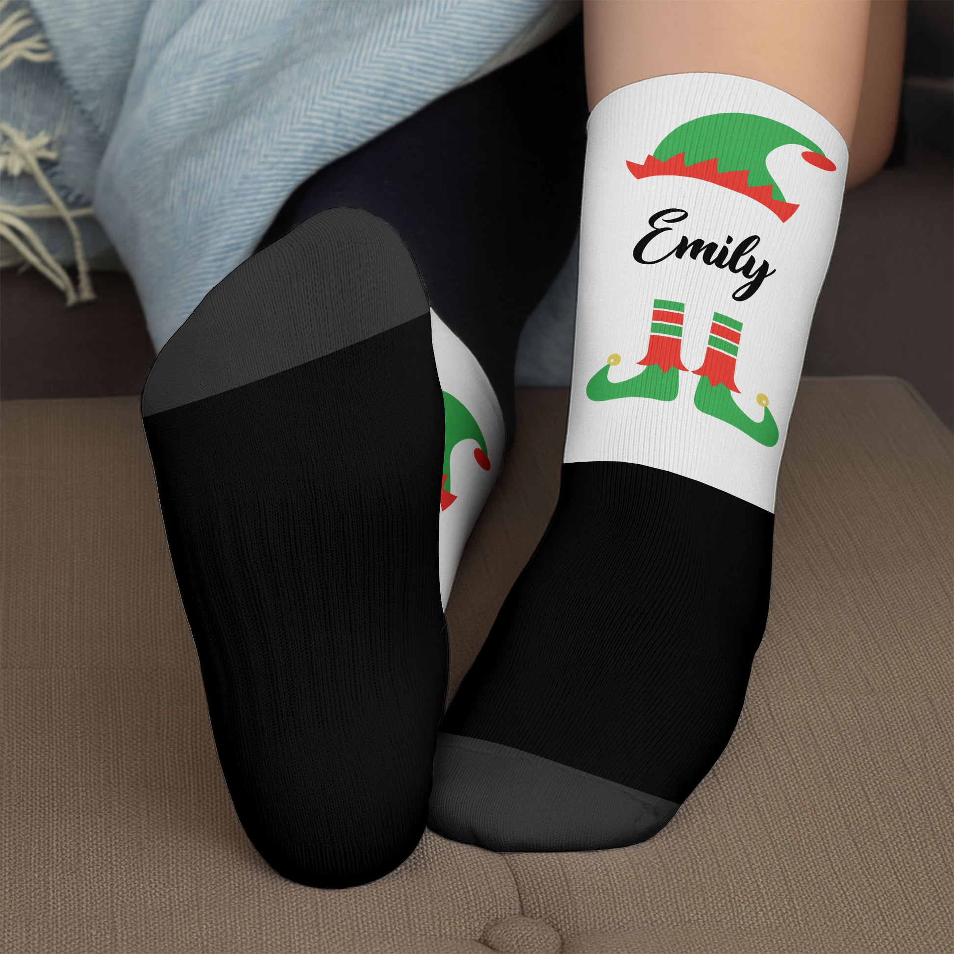 Festive Elf Boots On Cozy Christmas Socks