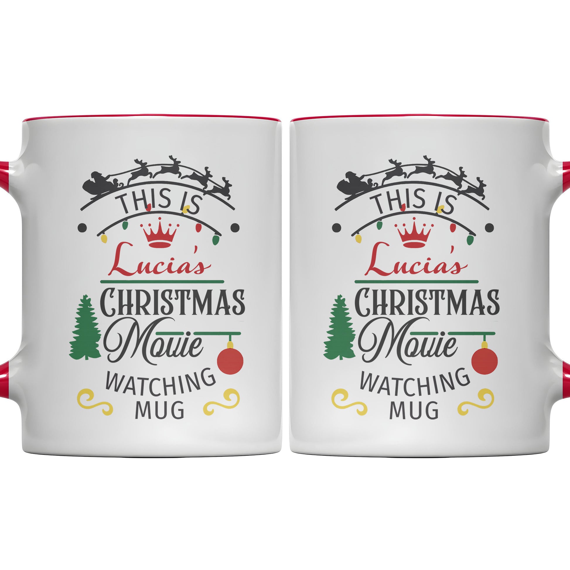 Christmas Movie Watching Mug With Tree, Sleigh, Ornament