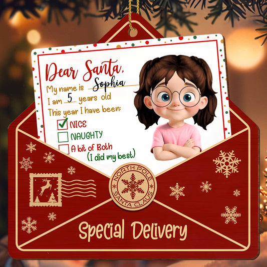 Querido Papá Noel, este año he estado, Diseño de letras y copos de nieve - Adorno de madera personalizado, forma personalizada - XMAS085_WDO