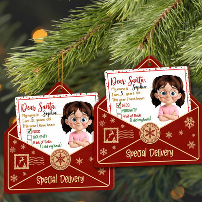 Querido Papá Noel, este año he estado, Diseño de letras y copos de nieve - Adorno de madera personalizado, forma personalizada - XMAS085_WDO