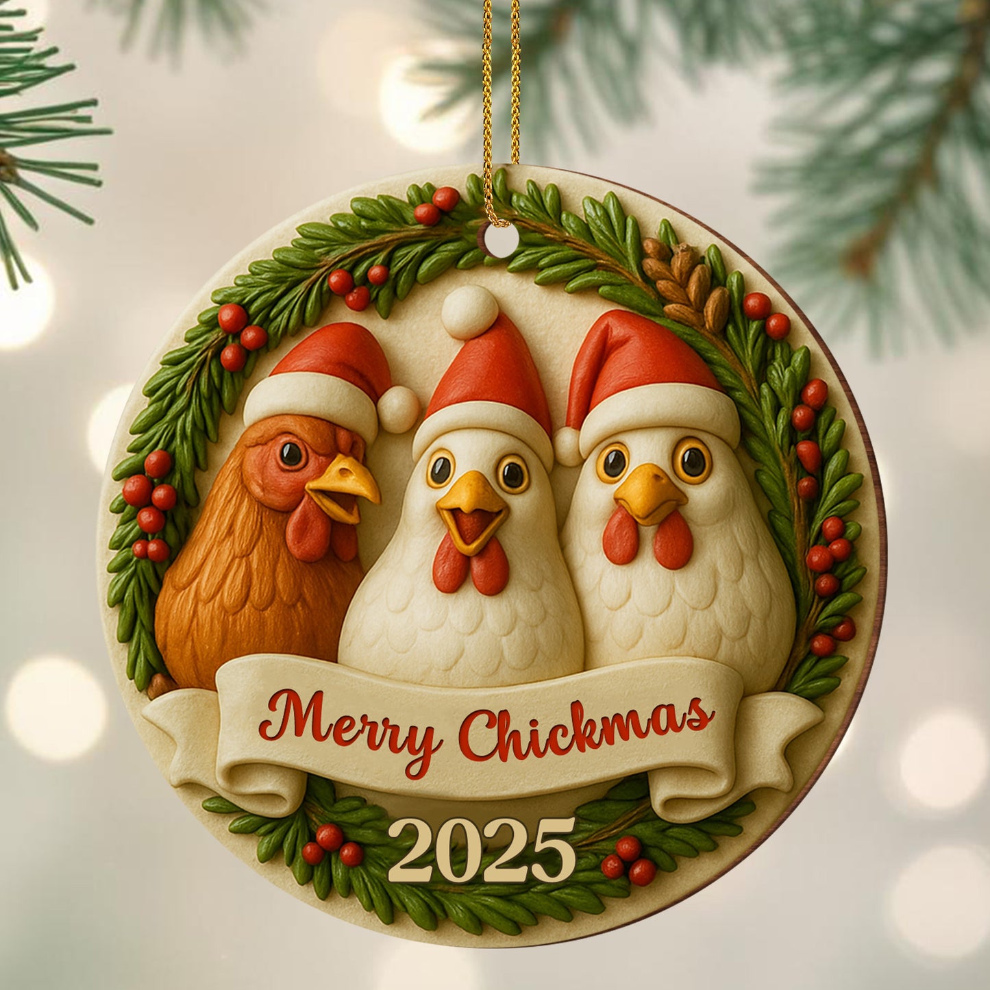 Merry Chickmas With Chickens In Santa Hats
