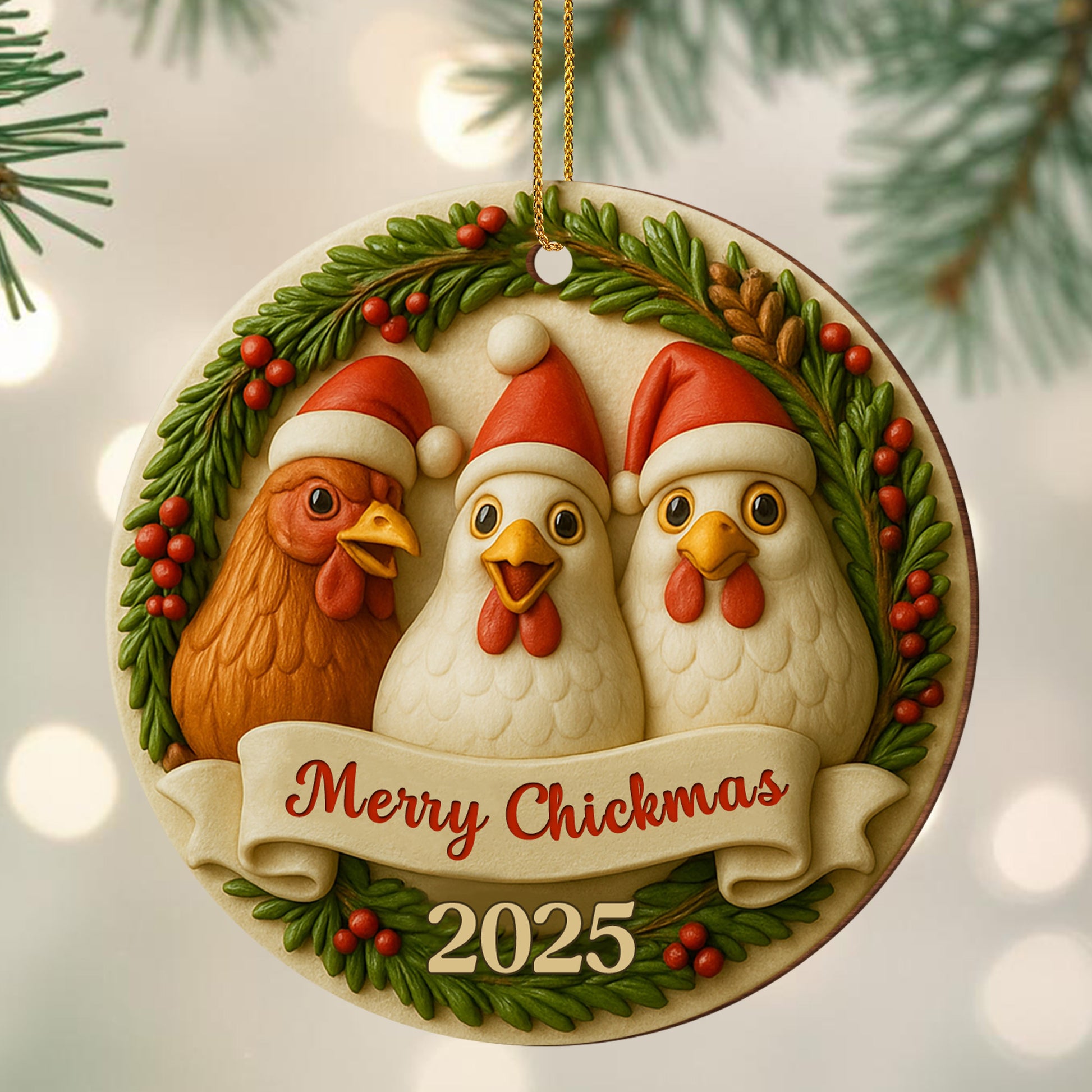 Merry Chickmas With Chickens In Santa Hats