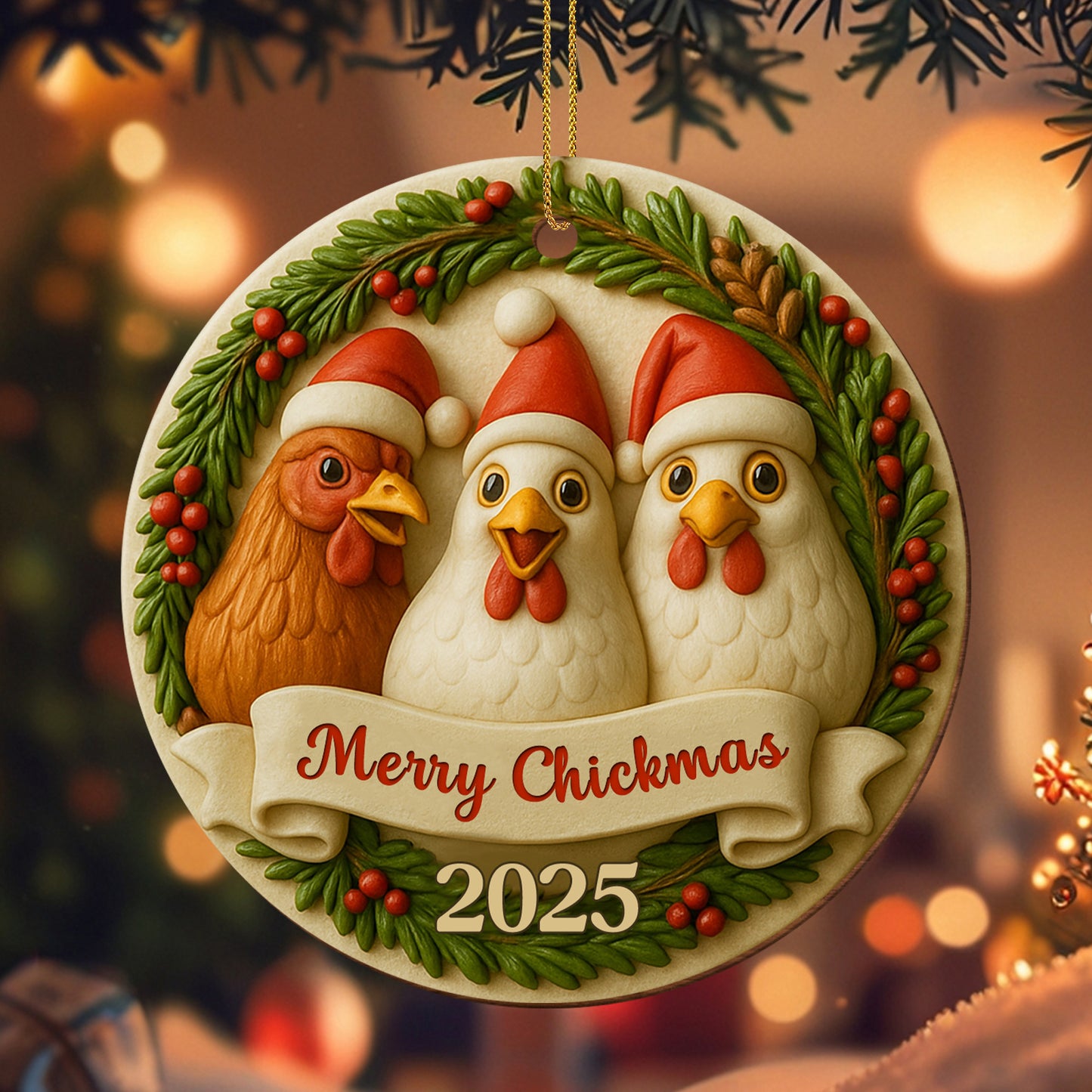 Merry Chickmas With Chickens In Santa Hats