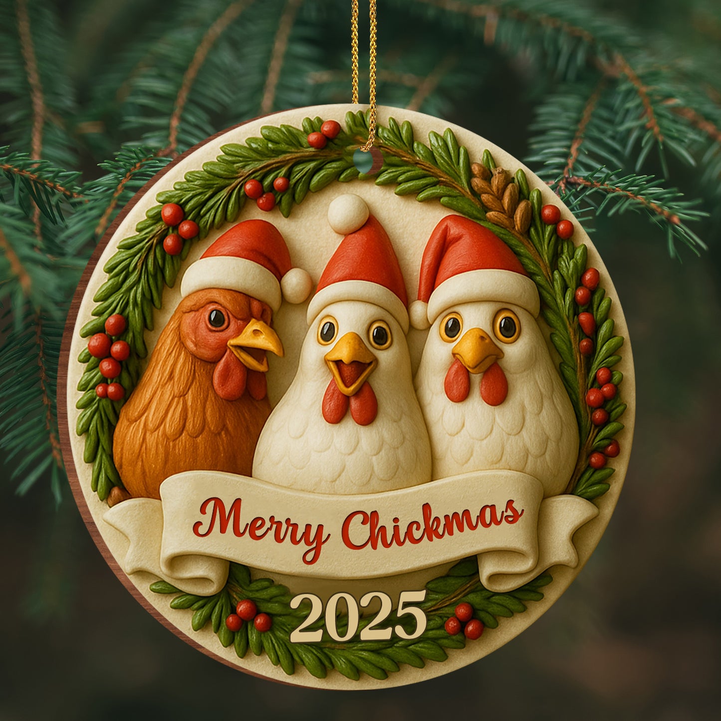 Merry Chickmas With Chickens In Santa Hats