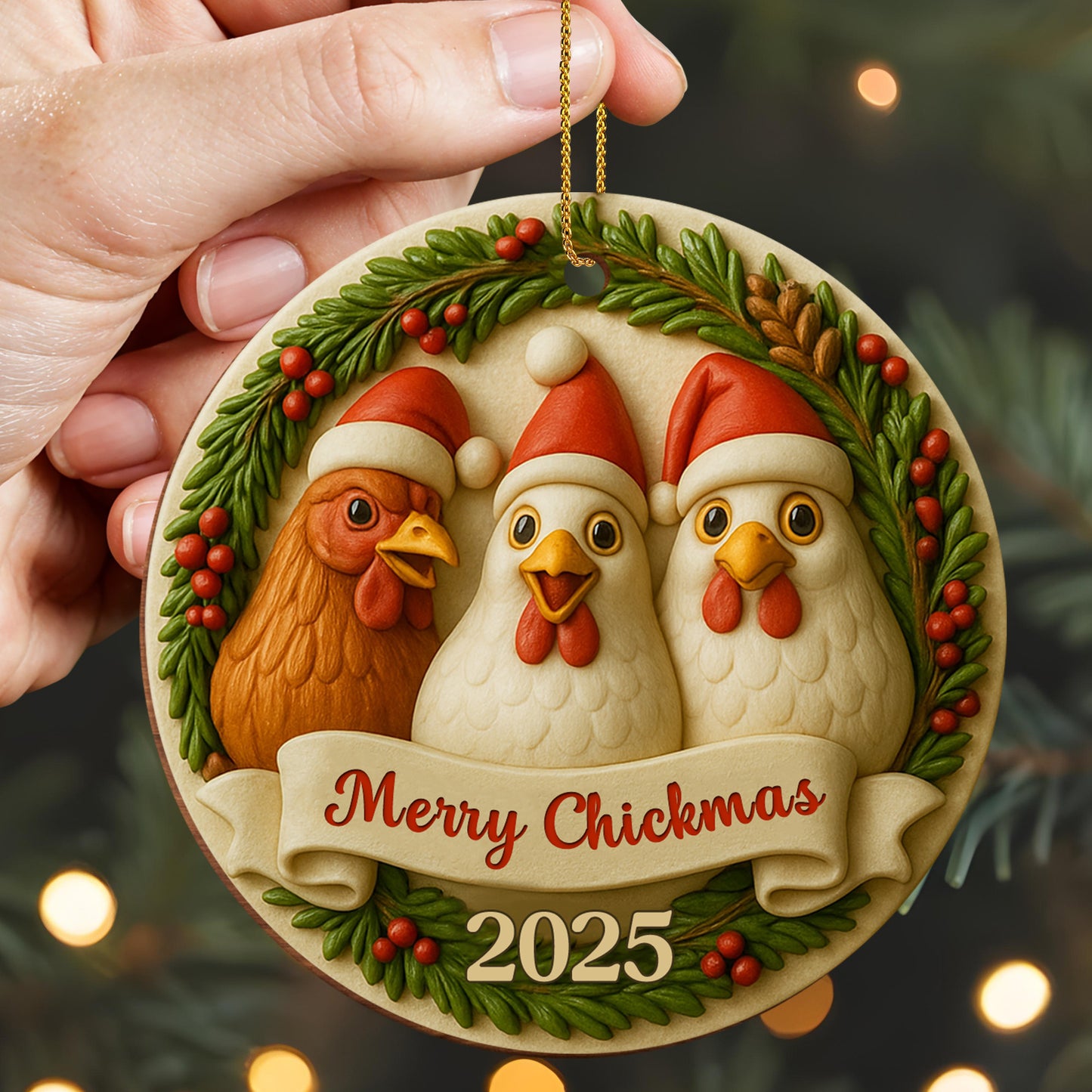Merry Chickmas With Chickens In Santa Hats