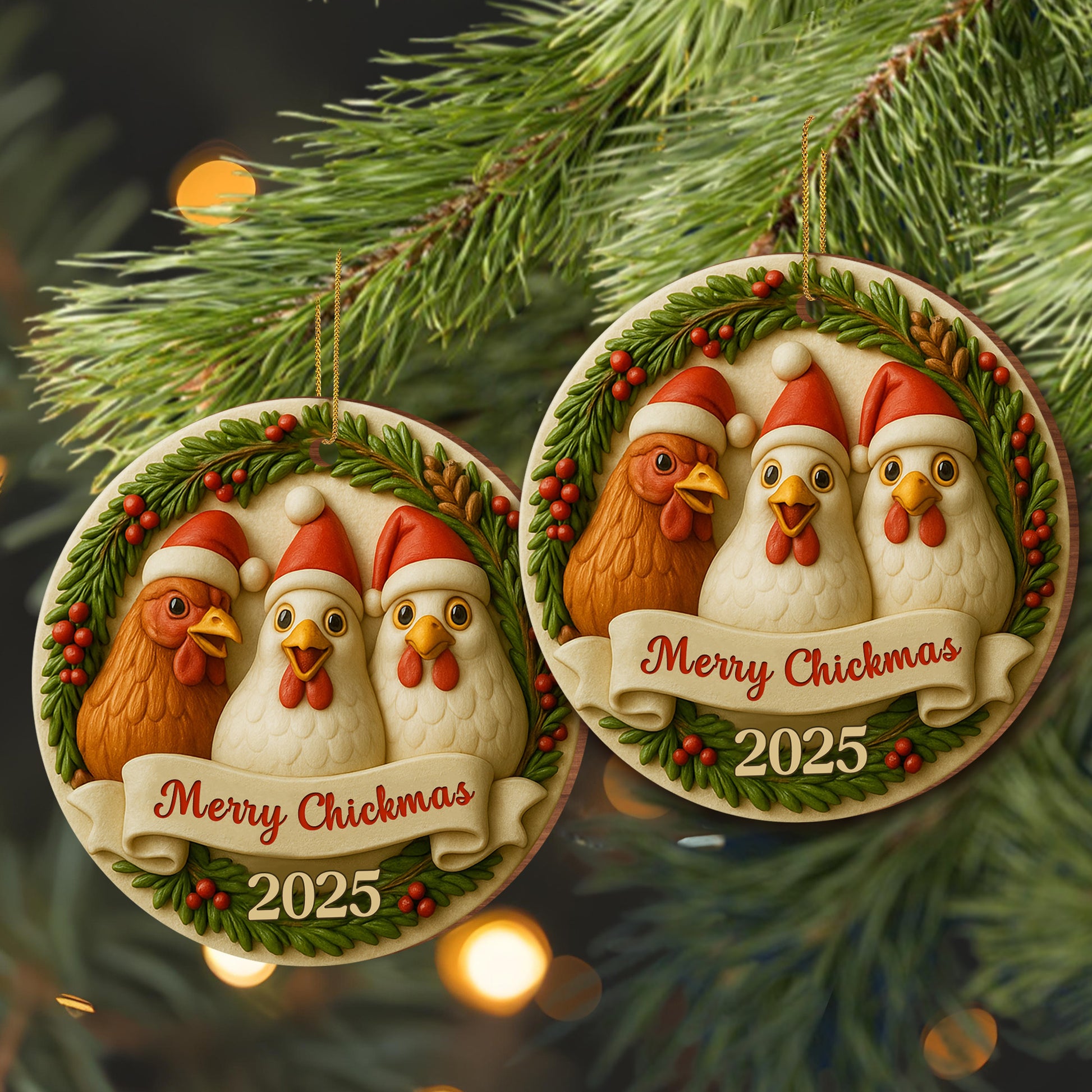 Merry Chickmas With Chickens In Santa Hats