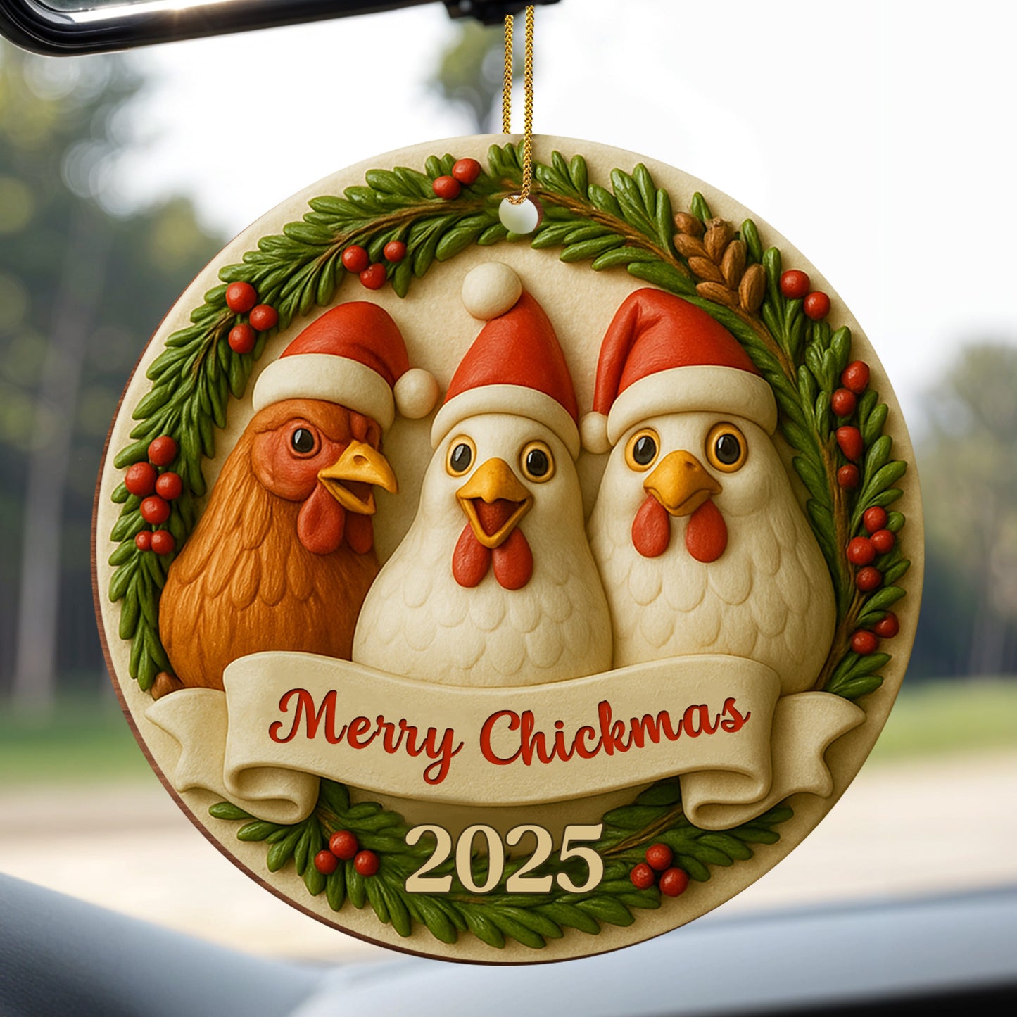 Merry Chickmas With Chickens In Santa Hats
