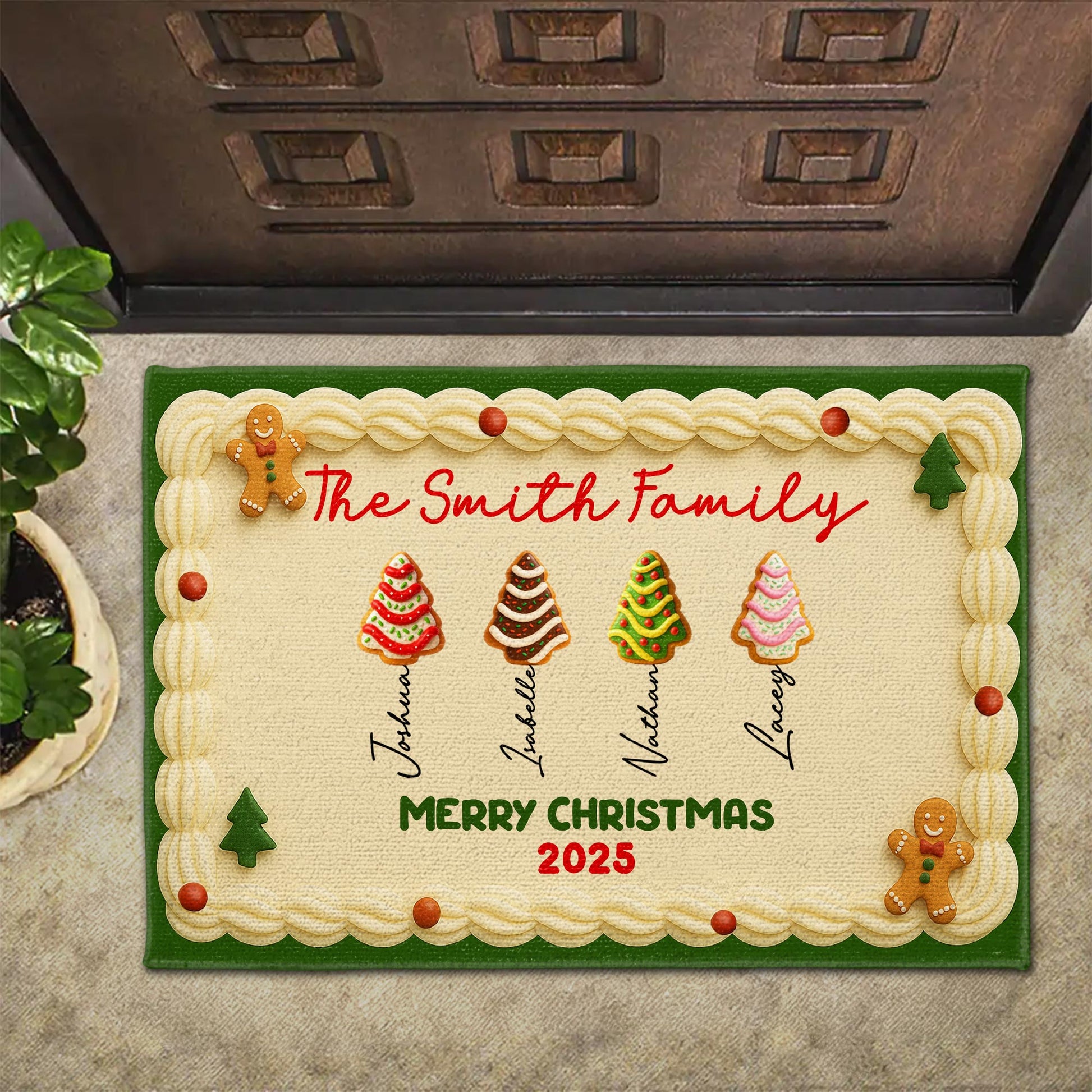 Merry Christmas Gingerbread Man And Christmas Trees