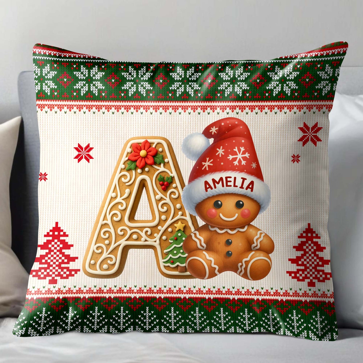 Holiday Joy With Charming Gingerbread And Festive Decorations - Personalized Custom Pillow, Insert Included - XMAS137_PLW