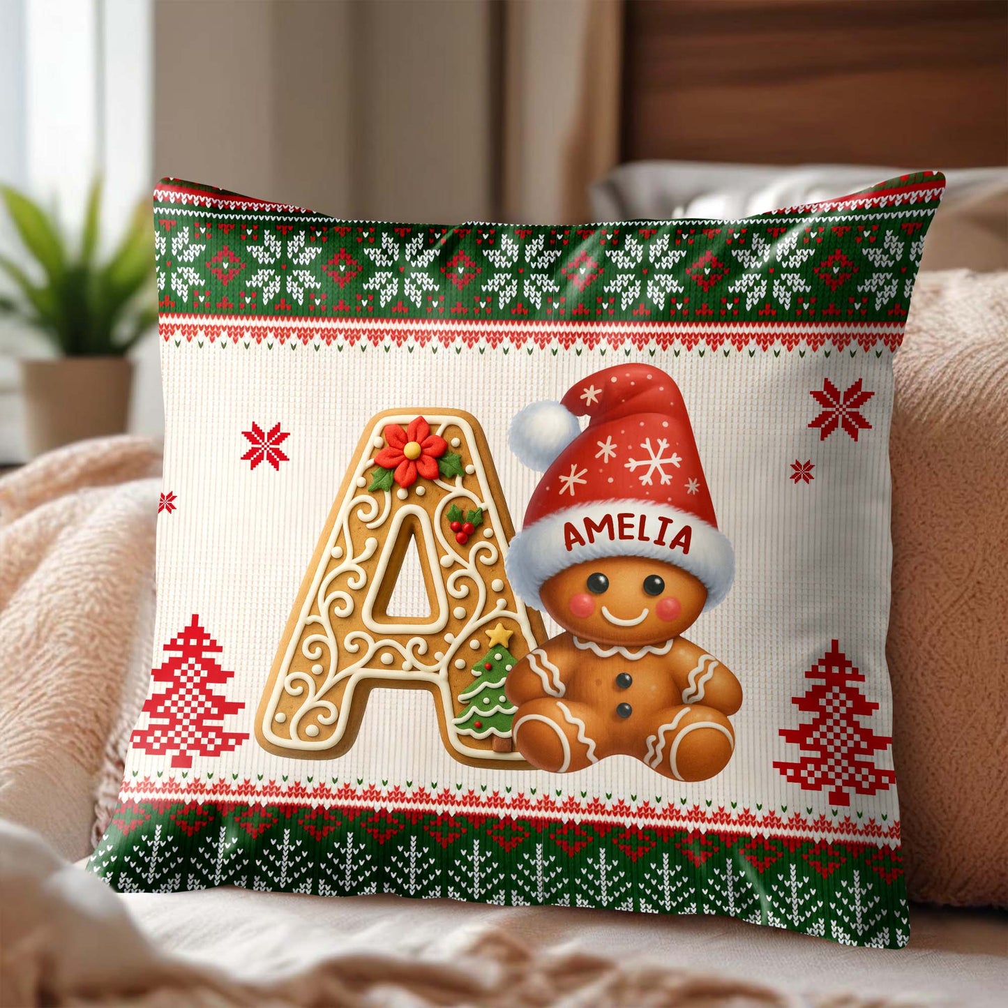 Holiday Joy With Charming Gingerbread And Festive Decorations - Personalized Custom Pillow, Insert Included - XMAS137_PLW