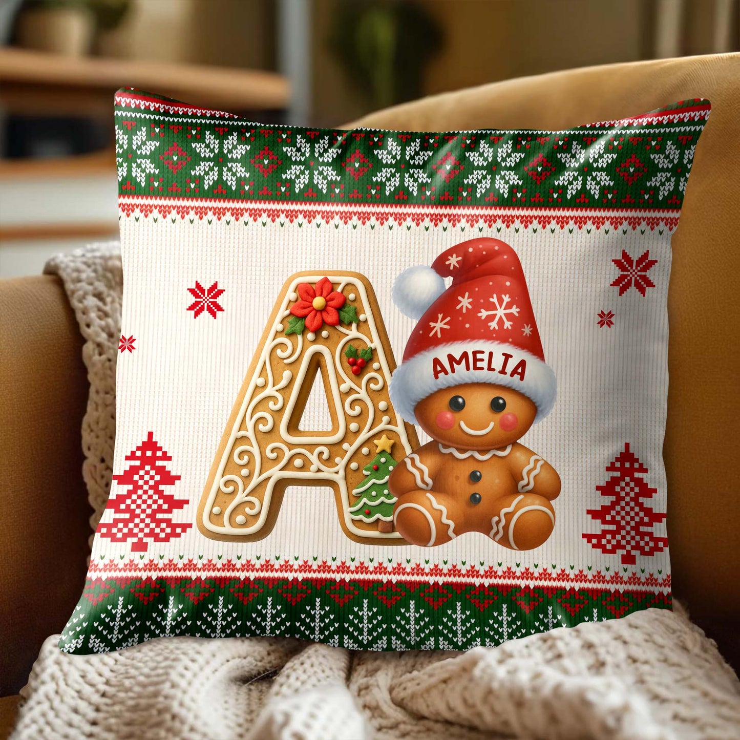 Holiday Joy With Charming Gingerbread And Festive Decorations - Personalized Custom Pillow, Insert Included - XMAS137_PLW