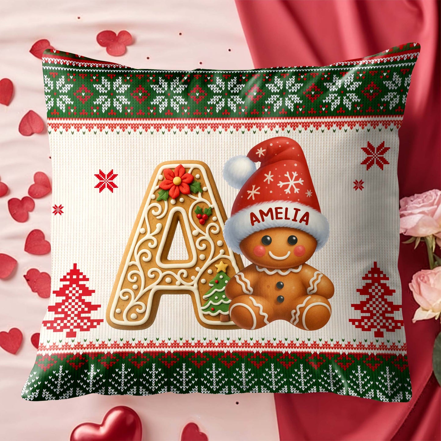 Holiday Joy With Charming Gingerbread And Festive Decorations - Personalized Custom Pillow, Insert Included - XMAS137_PLW