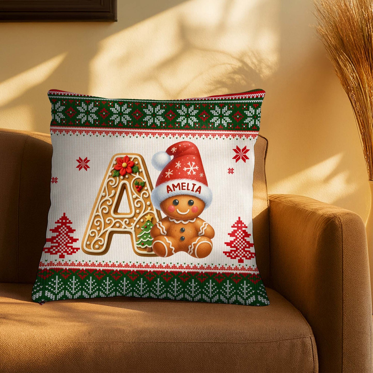 Holiday Joy With Charming Gingerbread And Festive Decorations - Personalized Custom Pillow, Insert Included - XMAS137_PLW
