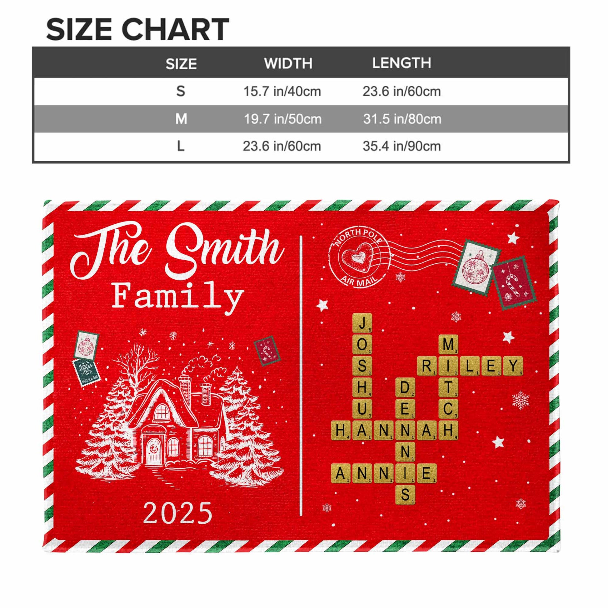 The [Family Name] Family Christmas House and Snowflakes Doormat